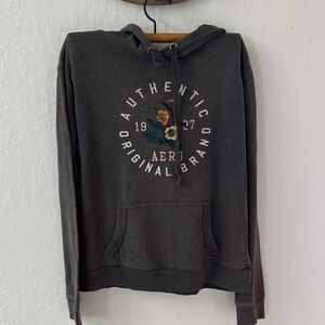 Aeropostale Embroidered Floral Gray Hoodie Medium